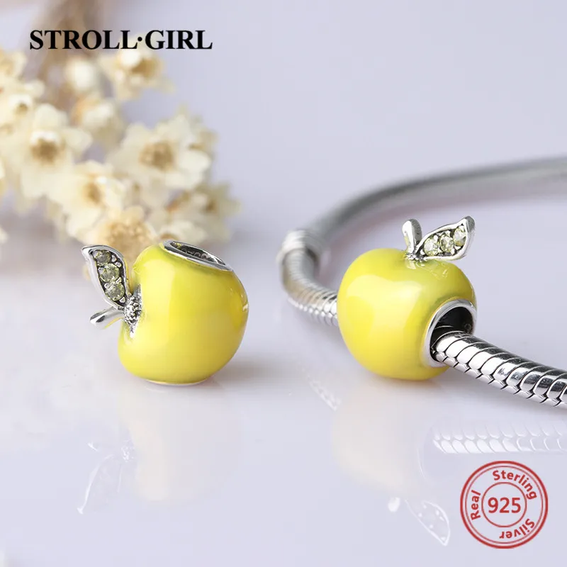 StrollGirl Apple Charms collection Beads 925 silver with enamel&CZ Fit original Pandora Charm Bracelets diy Jewelry Making Gifts