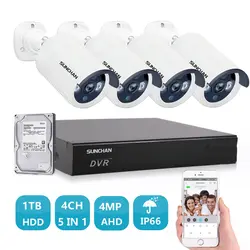 SUNCHAN система безопасности 4ch система видеонаблюдения DVR DIY Kit 4 Мп 4,0 Камера Безопасности 4.0mp камера системы видеонаблюдения 1 ТБ HDD