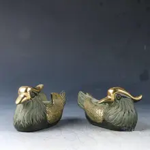 Античный Китай ручной работы латунный позолоченный Золотой мандарин статуя утки пара свадебный подарок