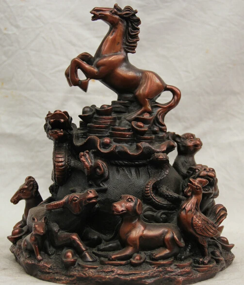 

JP S62 8 " Chinese Bronze money coin 12 Zodiac Year Horse Dog Pig Mouse Monkey Statue
