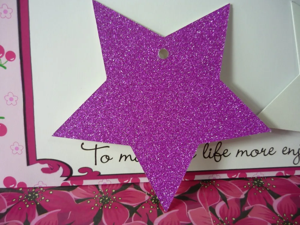 CX-TAG-00048 9x8.56cm Hot Pink Glitter Stars Christmas Gift Tags 03