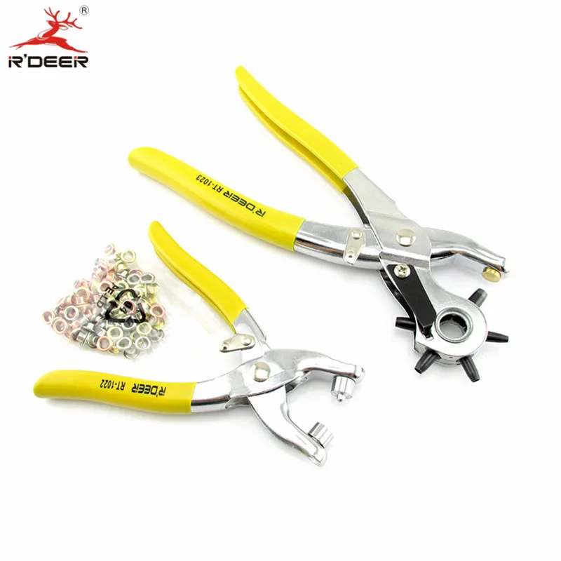 RDEER Eyelet Tool Pliers Kit Hole Punch With 100 Eyelets Leather Rivet