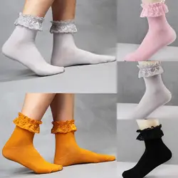 Лодыжки кружевные носки 1 пара модные женские туфли Винтаж с кружевными рюшами Носки до лодыжки для леди принцессы для девочек 5 цветов
