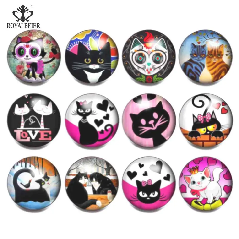 Royalbeier 12pcs Cartoon Snap Buttons Fox Print Glass Cabochon Fit Snap Bracelets Necklace 18mm Beads Charms DIY Jewelry Buttons - Окраска металла: KZ1009a