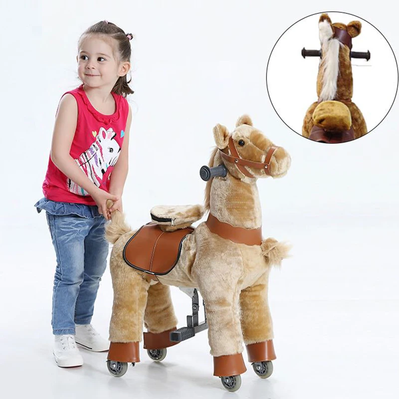 Ride on Horse Toy with Wheels for Kids Plush S Size Animal Rides Scooter Christmas Gifts for Kid Children New Year Birthday Gift