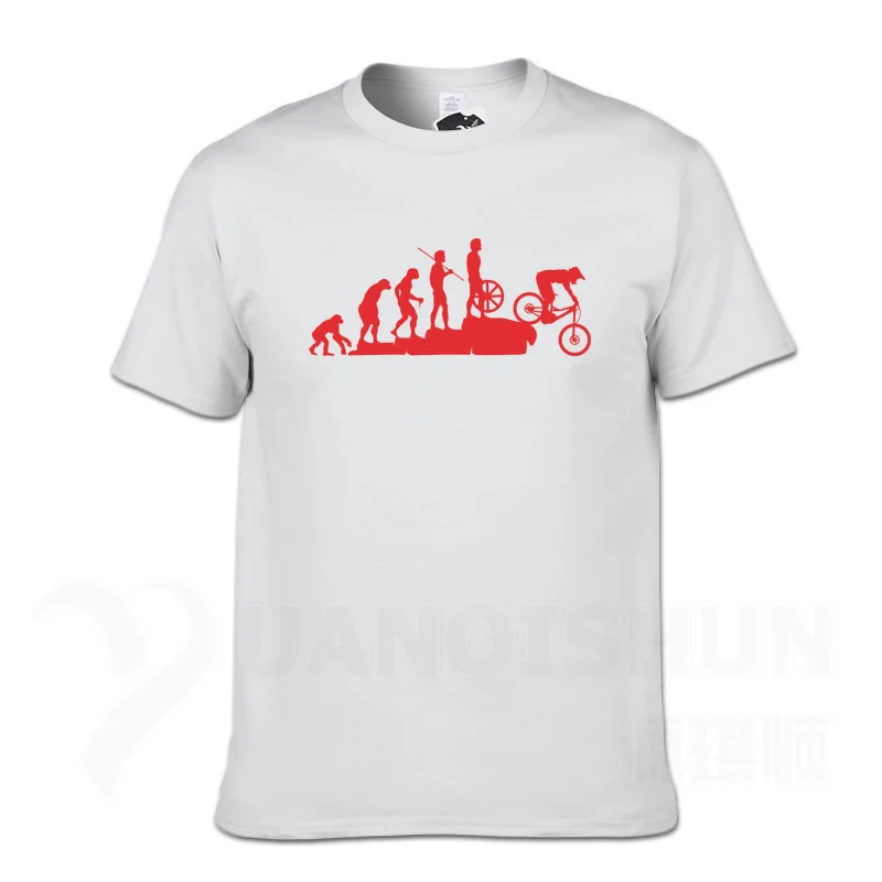 Интересный горный велосипед спуск футболка забавная Эволюция человека футболка мужская панк топы Футболка хипстер Хлопок велосипед Повседневная футболка - Цвет: White 2