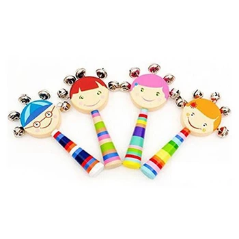 

ABWE Best Sale 1pc Baby Kids Rainbow Wooden Handle Bell Jingle Stick Shaker Rattle Toys