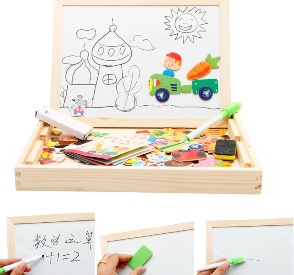 Доска для рисования, магнитная головоломка, двойной мольберт, детская деревянная игрушка, альбом для рисования, подарок для детей, развивающая игрушка
