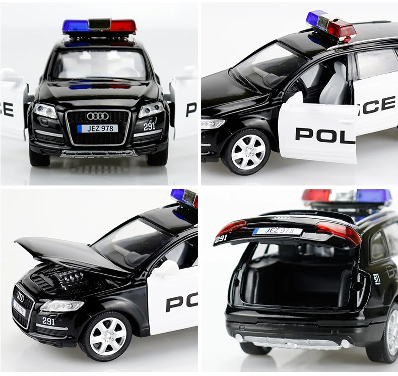 Моделирование 1:32 Q7 специальная модель автомобиля из сплава полиции, детский звук и свет Вытяните назад SUV металлическая модель