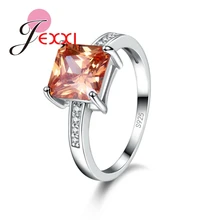 JEXXI Luxurious Champagne Big Square Cut Crystal Jewelry Wedding Engagement Accessories 925 Sterling Silver Women Rings