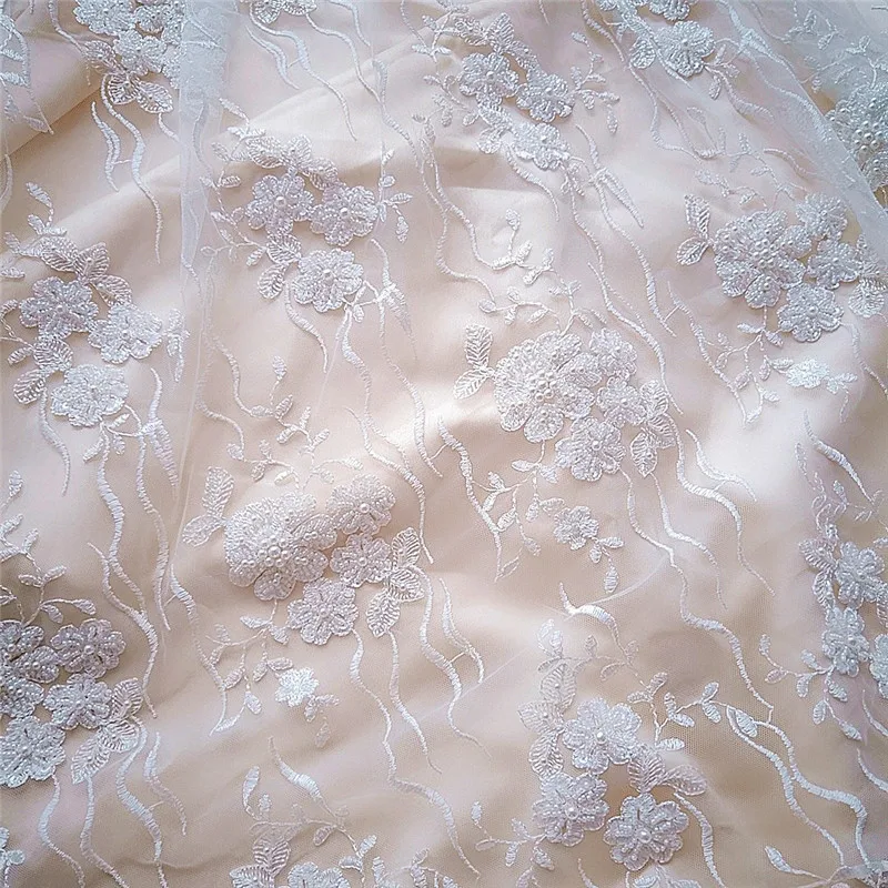

Beaded French Lace Fabric Mesh Slim Wedding Dress Embroidered Fabric Fabric DIY Accessories RS2362