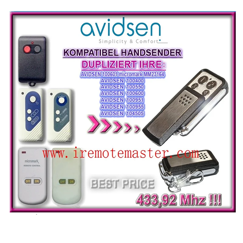 

2pcs For Avidsen garage door remote control replacement 100400,100550,400600,100951 free shipping