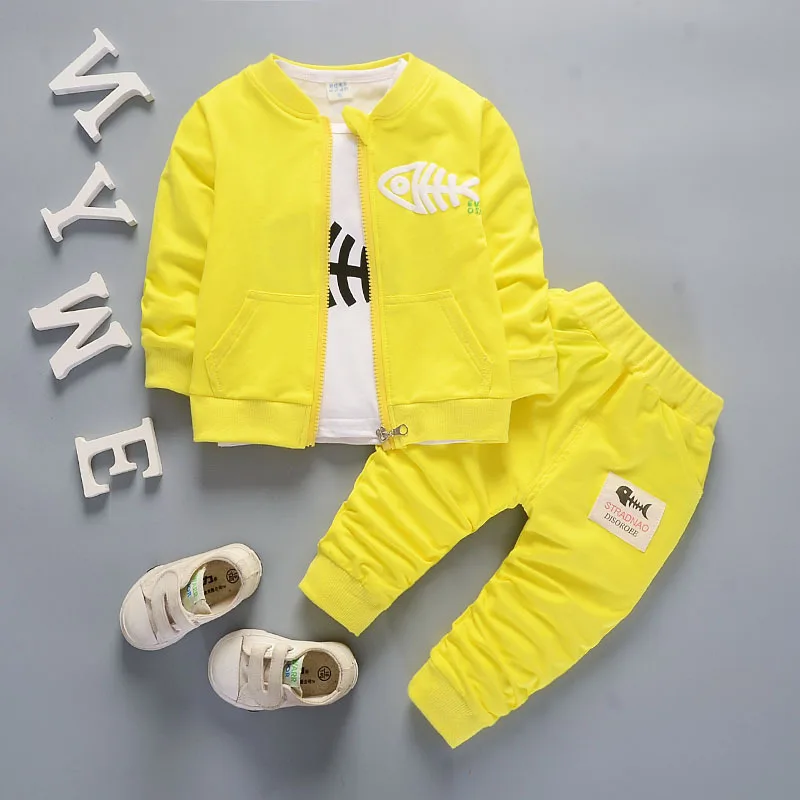 IENENS/комплект из 3 предметов, осенняя повседневная одежда для малышей, комплект одежды спортивные костюмы, Детские комплекты, куртка+ футболка+ брюки - Цвет: Yellow