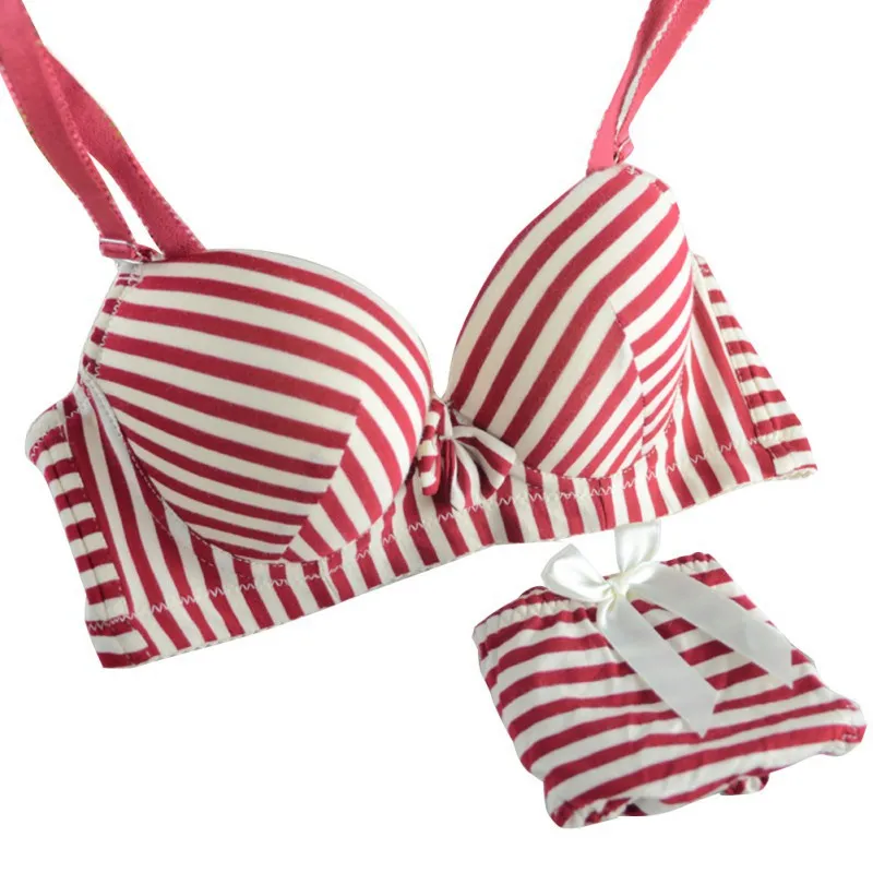 Women Smooth Striped Bra Underwear Panties Set Padded Bra Beach Sets 32