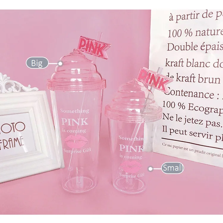 Креативный прекрасный розовый чехол для мороженого PC бутылка для воды с соломинкой подарок для девушки подарок студента