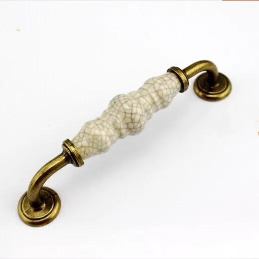 

128mm Crack Ceramic Kitchen Cabinet Pulls Bronze Dresser Handles Antique Zinc Alloy Drawer Wardrobe Handles Pulls Knobs TC54