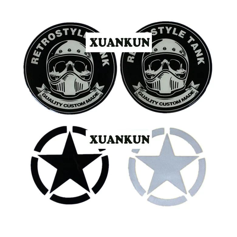 

Motorcycle Retro Refitting Tank Decals Skull Helmet Crystal Tank Soft Glue Circular Marker Reflective Sticker