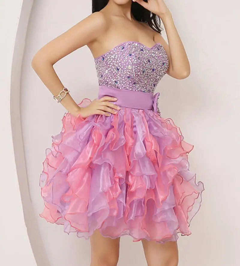 Лук Оборками Милая vestido formatura Органзы Galajurken Короткие Платья Выпускного Вечера
