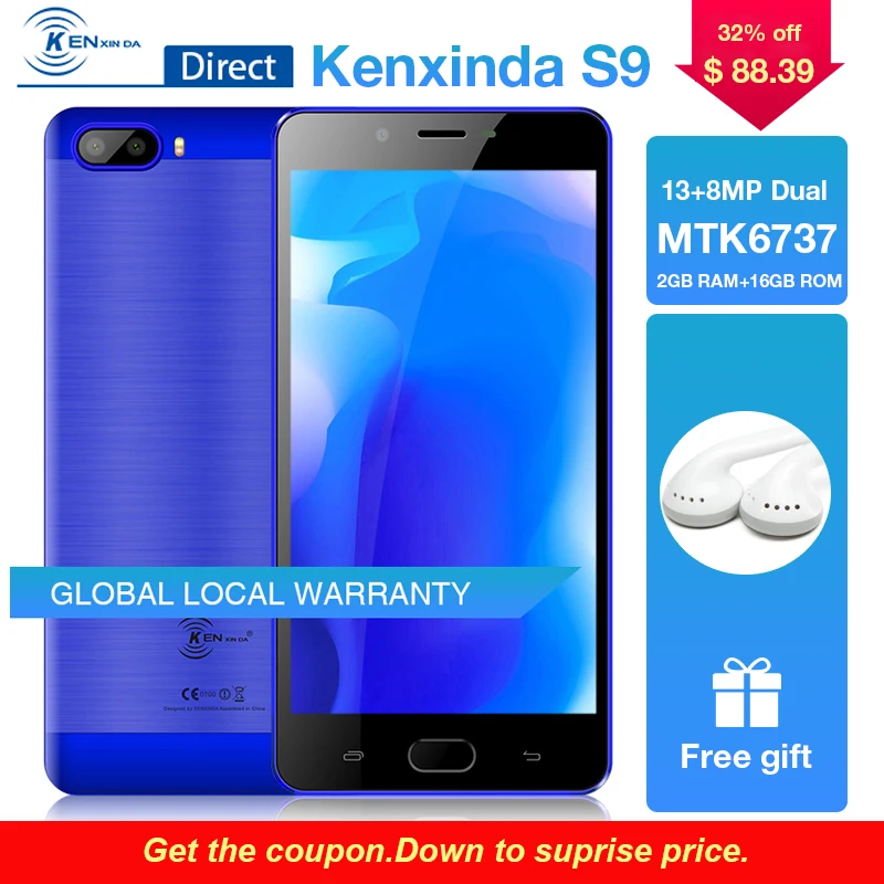 Kenxinda 5 &quotips S9 2G + 16G Кач ядра Andriod7.0 720*1280 пикселей 13 0 8 Мп двойной камеры заднего 4G Global