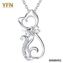 GNX0451 Genuino 925 Plata Esterlina Lindo Gato Collar de la Joyería de Moda Cubic Zirconia Collares y Colgantes Para Las Mujeres Collier