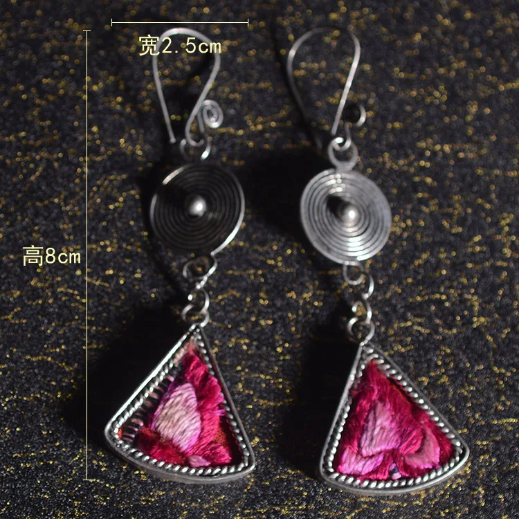 

hot sell new - New summer folk style of creative personality Miao silver embroidered Earrings FREE SHIPPING