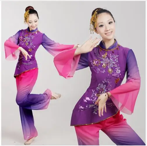 

Chinese classical folk dance costumes yangko dance purple costumes female national dance drum wear stage performanceclothes