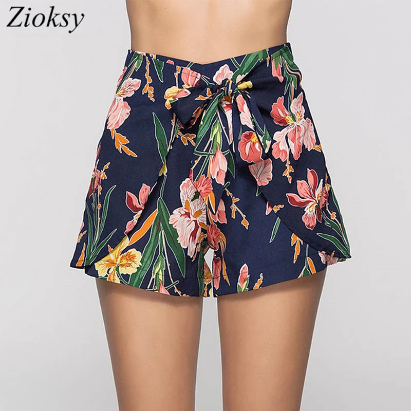 

Women Printed Shorts Summer Mini Culottes Shorts Hotpants Boho Floral Waist Belt Vacation Casual Girls Fashion Beachwear Skorts