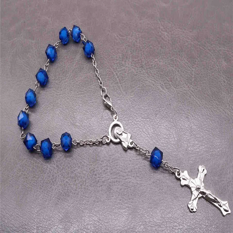48 Pieces Catholic Rosary Bracelet 8mm Blue Crystal Plastic Crystal