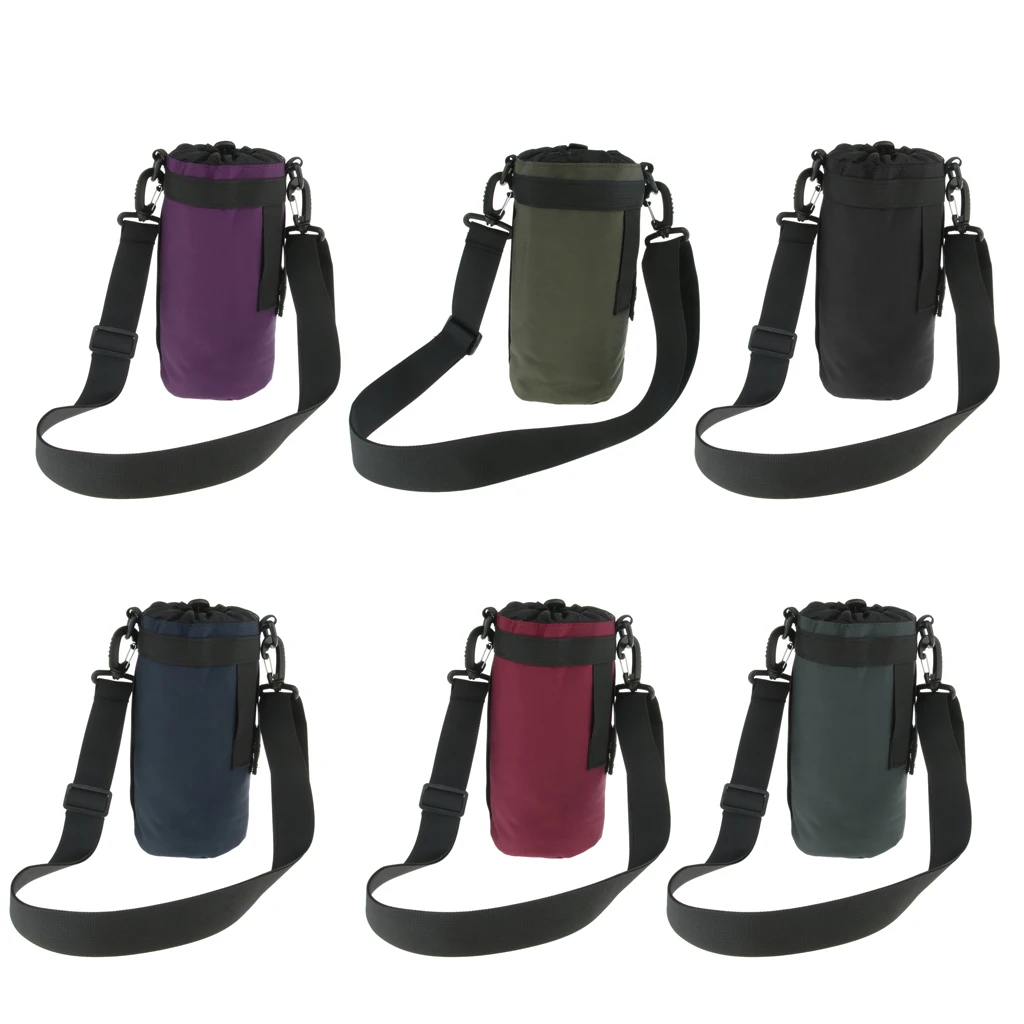 Water Bottle Cover Pouch Drawstring Adjustable Strap Shoulder Bag Holder Carrier