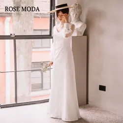 Роза Moda одежда с длинным рукавом свадебное платье в стиле бохо 2019 V образным вырезом Винтаж пляжное свадебное платье изготовленные по