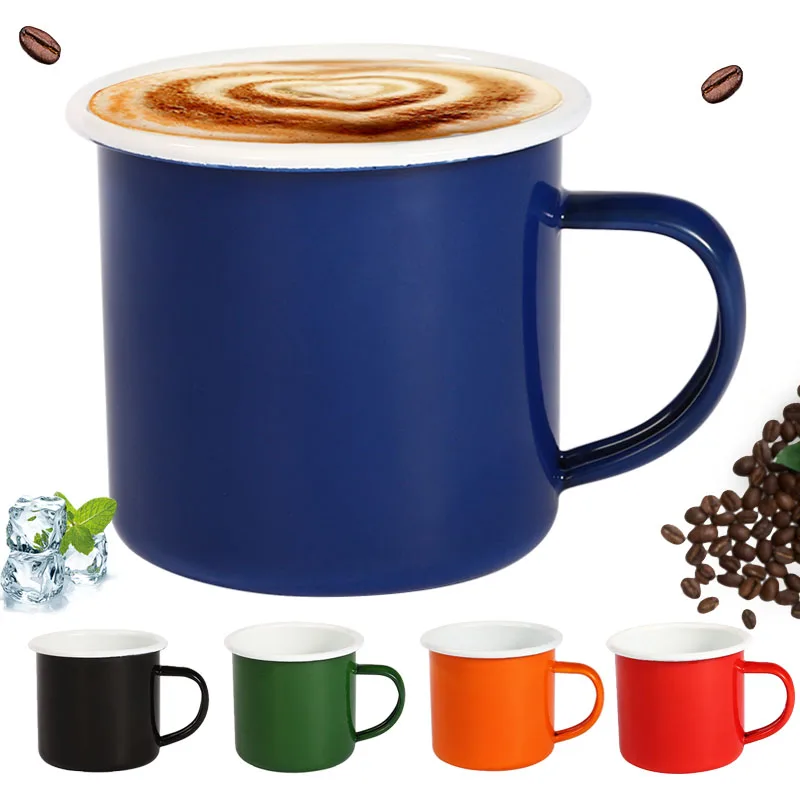 

multicolor enamel mug cup thickened teacup coffee milk breakfast cup travel outdoor cold water dessert tea cup11oz