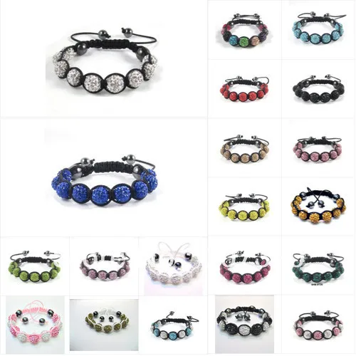 

50% discount Hot selling 10 bracelets clay 10 mm x 9 clay rhinestone beads shamballa beads bracelet