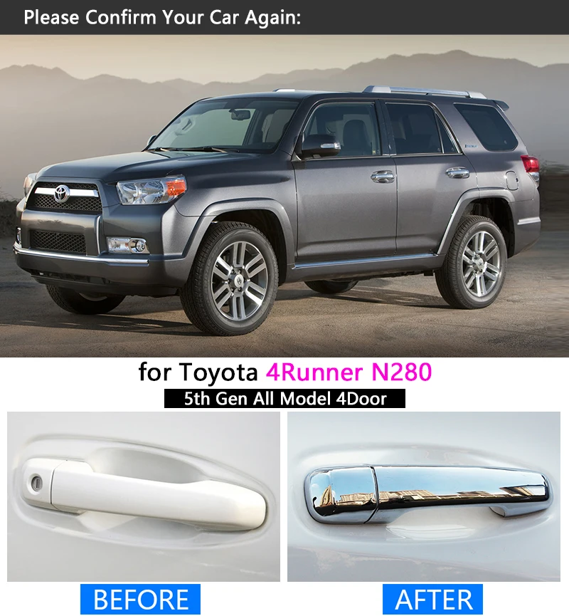 X AUTOHAUX 4pcs Silver Tone Chrome Door Handle Decor Covers for Toyota 4Runner 2010-2015