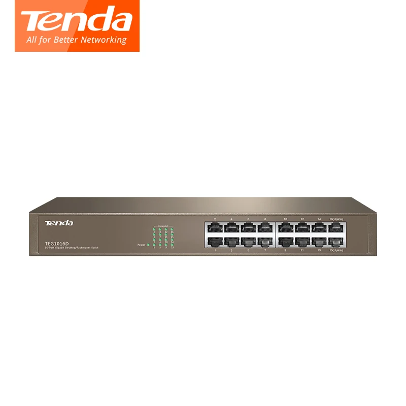 Tenda TEG1016D 16 портов 1000 Мбит/с Настольный/Rackmount дизайн 32 Гбит/с переключатель емкости