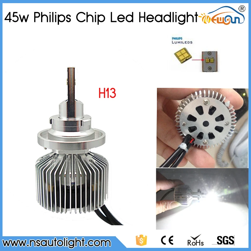 

2Pcs/Lot H13 Super Bright White Fog Light Bulb Hight Power 12V 45W 4500lumen Car Headlight Lamp Car Light Source Head Lamp