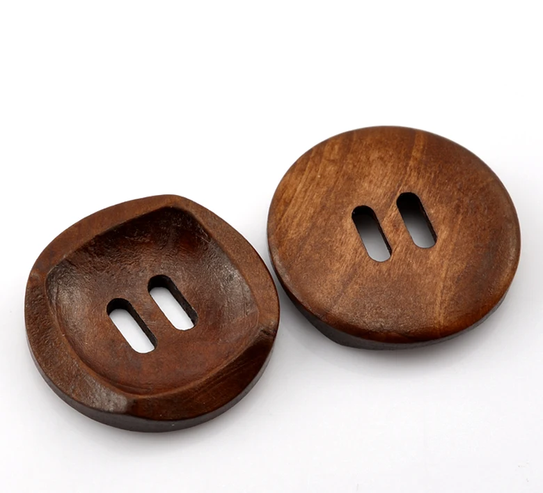 

DoreenBeads 4 PCs Coffee 2 Holes Round Wood Sewing Buttons Eco-friendly Garment Clothes Making Supply 30 mm(1 1/8") Dia.