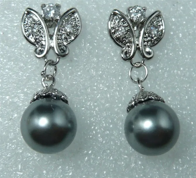 

2 styles wholesale 18kgp/silver plated 12mm gray shell pearl butterfly earring #305