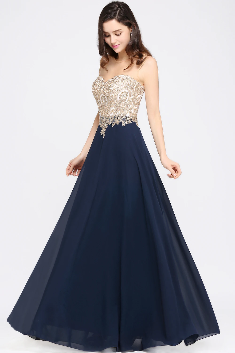 navy and gold gown