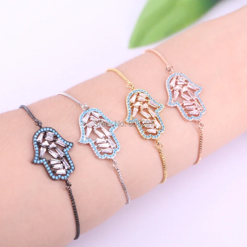 

10Pcs Cubic Zirconia Crystal Palm Shape Zircon CZ Adjustable Bracelets for Women Fashion Jewelry