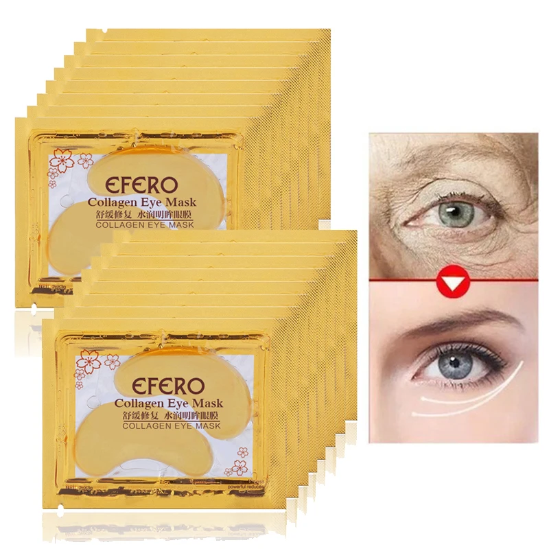 Efero 10 шт = 5 пакетов Anti-Aging Золотая с кристаллами коллагена маска для глаз патчи для глаз маска Анти-темный круг anti-отечность крем