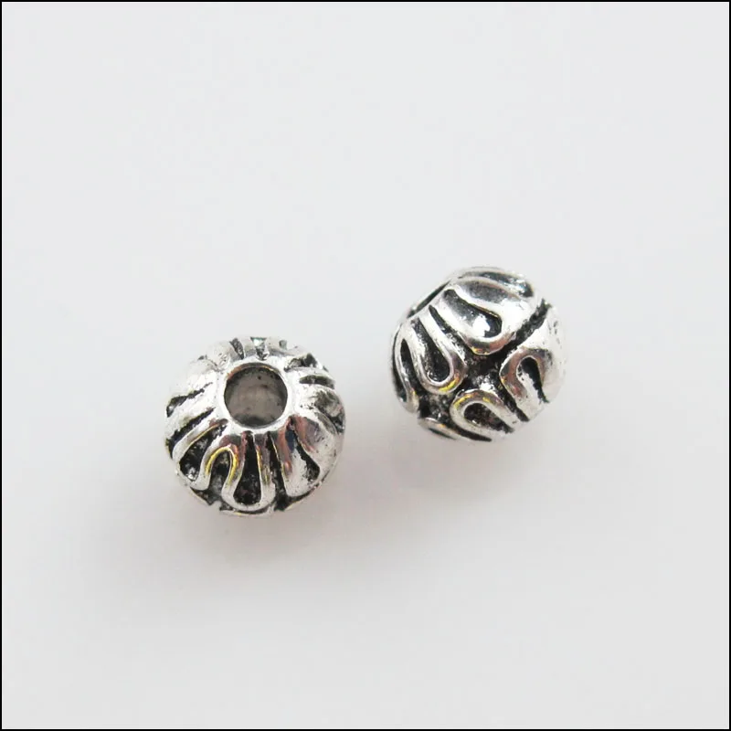 

New 25Pcs Tibetan Silver Flower Round Ball Spacer Beads Charms 6mm