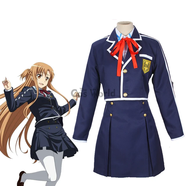 Sword Art Online SAO Yuuki Asuna School Uniform Coat Shirt Skirt Anime  Outfit Customize Cosplay Costumes