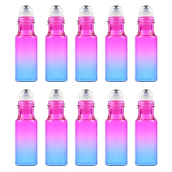 

5ML Gradient Clear Glass Bottle Essential Oil Bottles Perfume Roll On Bottle with Stainless Steel Beads 10PCS TSLM1