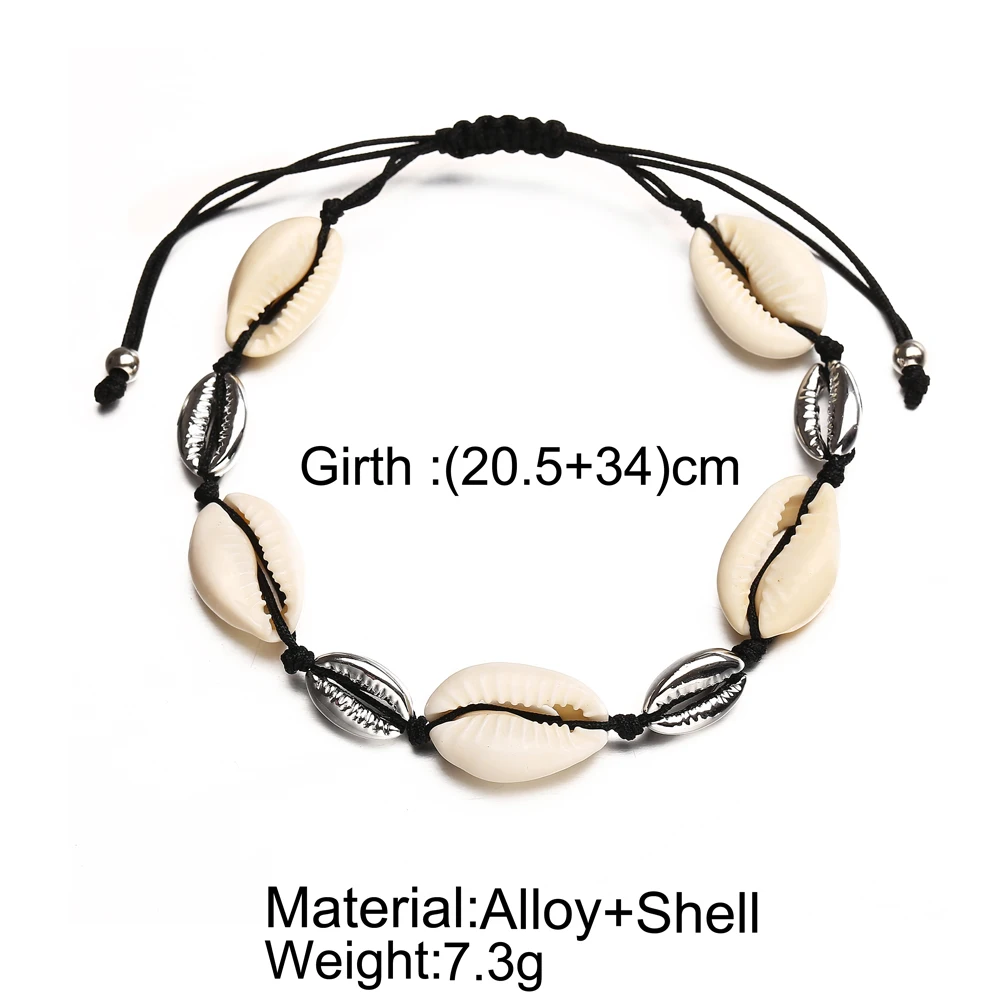 Boho Ocean Beach Cowrie Shell Ankle Bracelet Handmade Adjustable String Macrame Mussel Seashell Anklets for Women Foot Jewelry