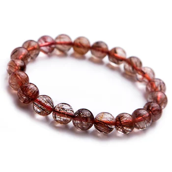 

Genuine Natural Copper Rutilated Quartz Crystal Gemstone Stretch Clear Round Beads Powerful Bracelet 10mm AAAAA