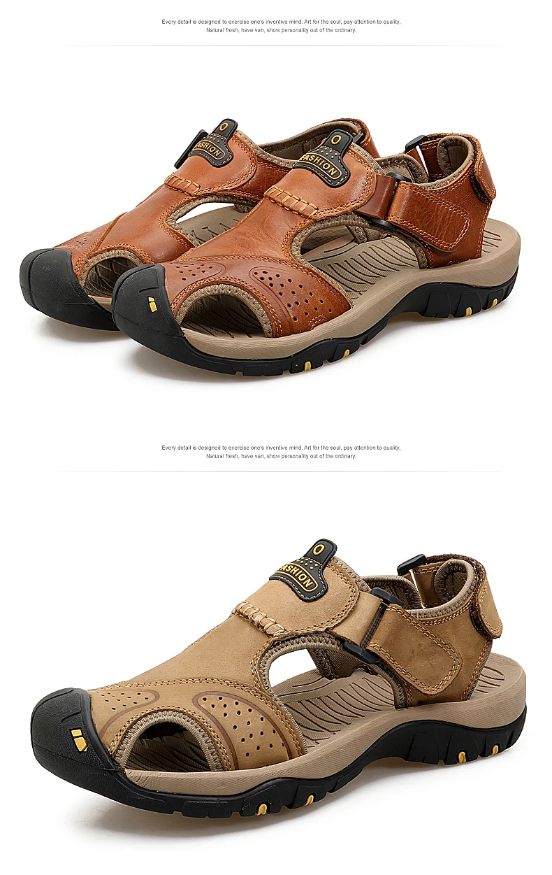 Плюс Размеры мужские сандалии мужская обувь из натуральной кожи летние классические удобные пляжные сандалии износостойкие кожаные сандалии молния