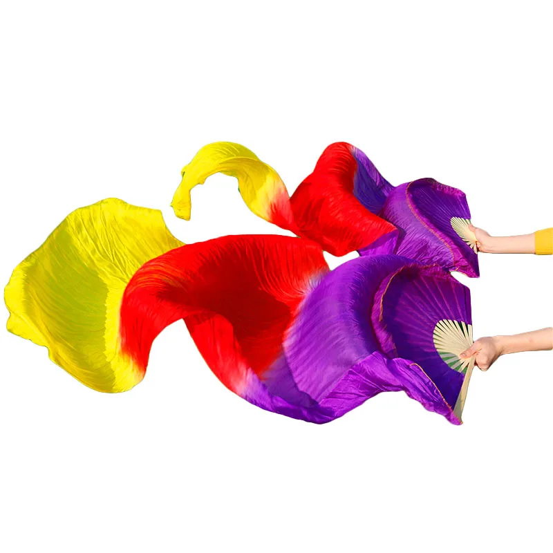 

High selling 100% Real Silk Veils 1 Pair handmade women Quality Silk Belly Dance Fan wholesale Size and color can be customized
