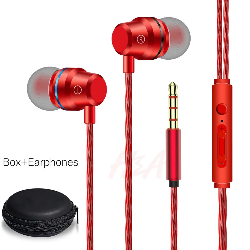 H& A 3,5 мм проводные наушники-вкладыши, бас-звук, наушники с микрофоном, стереогарнитура для телефона samsung Xiaomi, компьютера - Цвет: Red and Box