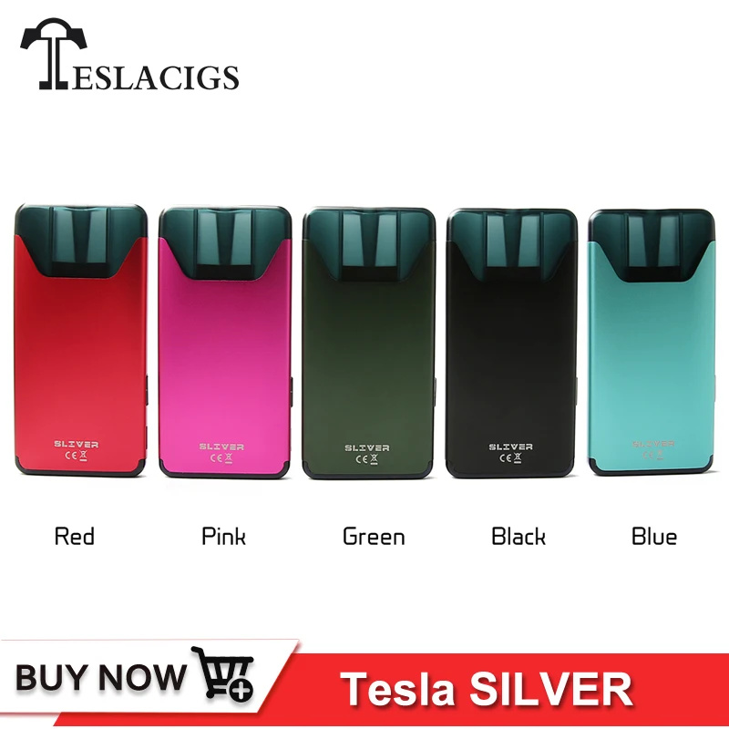 

Original Tesla Sliver Pod Electronic Cigarette Kit 350mAh battery refillable 2ml cartridge teslacigs device e-cigarette vape pen