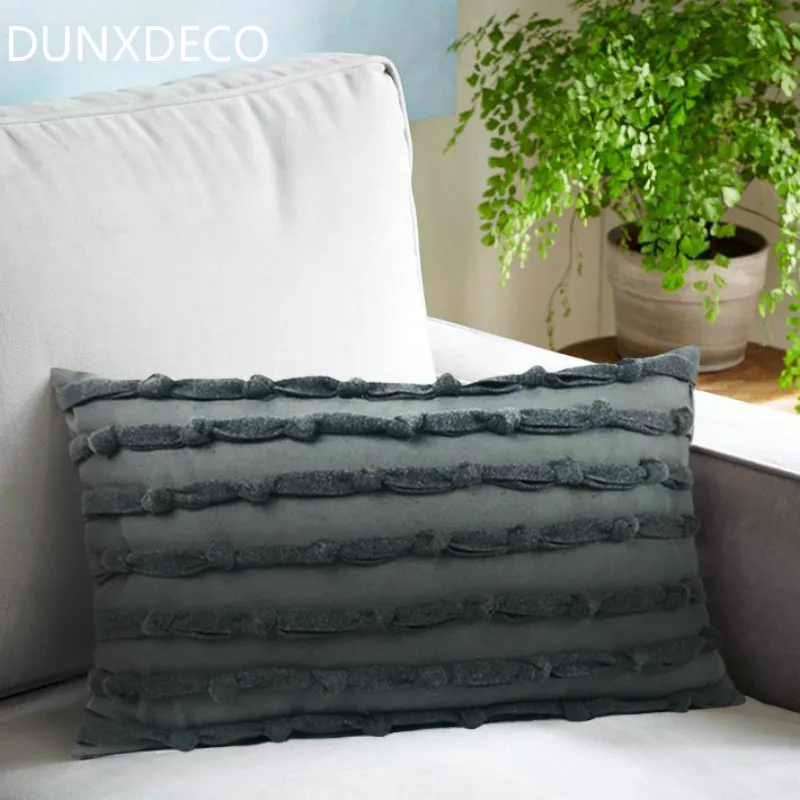 

DUNXDECO Cushion Cover Waist Decorative Pillow Case 30x50CM 3D Handmade Knot Nordic Gray Throw Coussin Home Decor